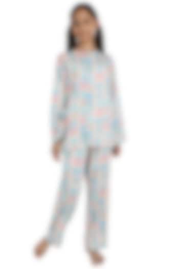 Peach Cotton Printed Night Suit For Girls by Nigh Nigh label