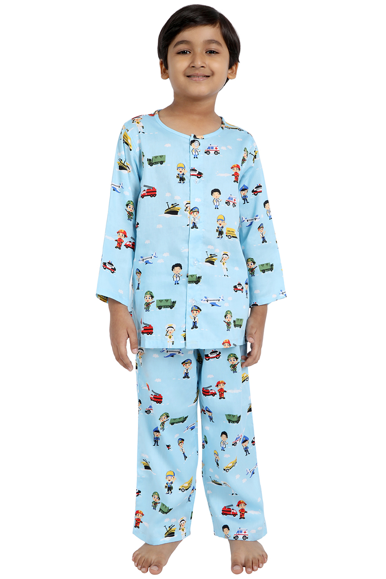 Blue Moustache Printed Cotton Night Dress for Boys – FunKrafts Shop