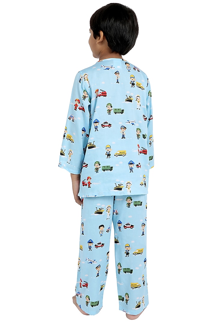 Sky Blue Cotton Printed Night Suit For Boys by Nigh Nigh label at Pernia's Pop Up Shop