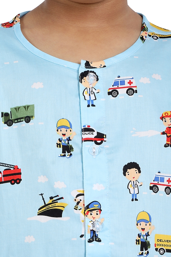 Sky Blue Cotton Printed Night Suit For Boys by Nigh Nigh label at Pernia's Pop Up Shop