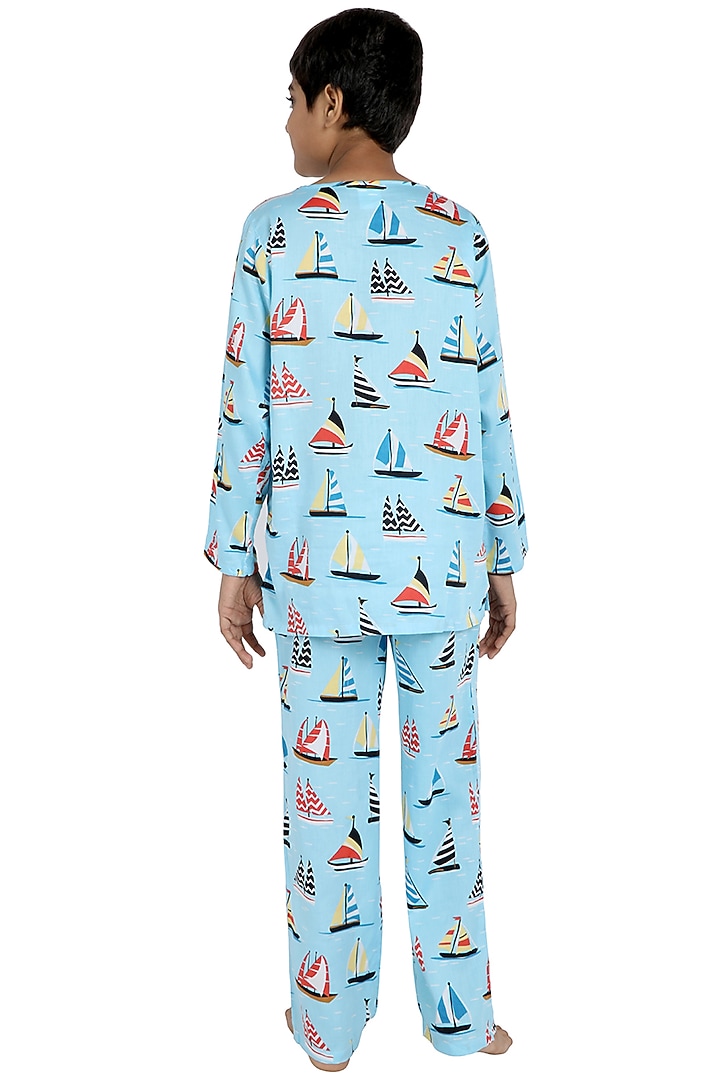 Sky Blue Cotton Night Suit For Boys by Nigh Nigh label at Pernia's Pop Up Shop