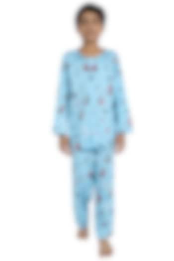 Sky Blue Cotton Night Suit With Print For Boys by Nigh Nigh label