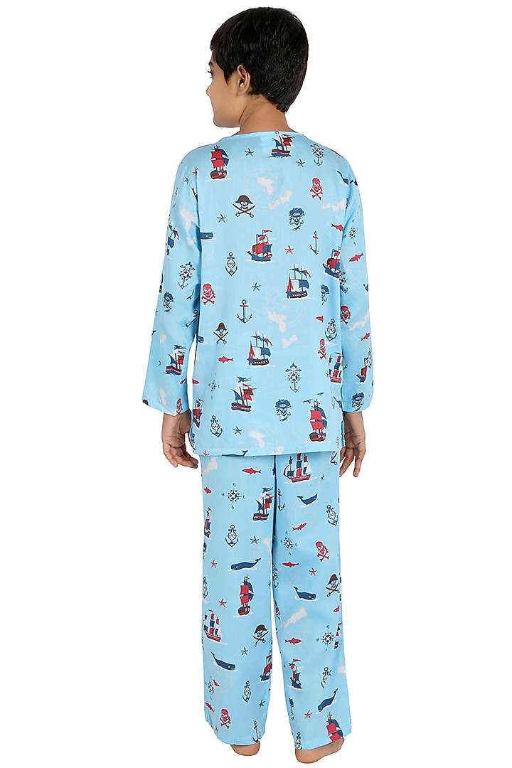 Sky Blue Cotton Night Suit With Print For Boys by Nigh Nigh label at Pernia's Pop Up Shop