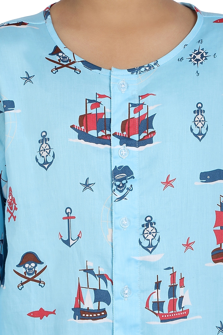 Sky Blue Cotton Night Suit With Print For Boys by Nigh Nigh label at Pernia's Pop Up Shop
