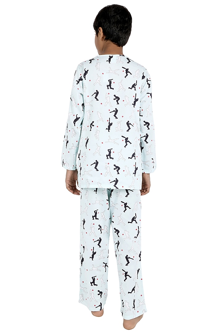Powder Blue Printed Night Suit For Boys by Nigh Nigh label at Pernia's Pop Up Shop
