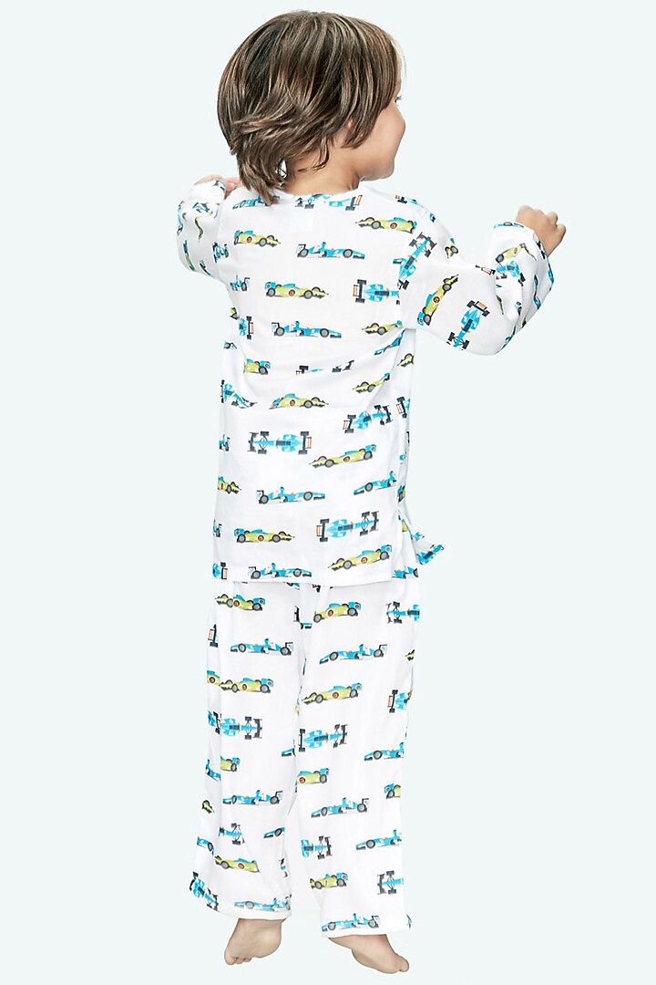 White Night Suit With Print For Boys by Nigh Nigh label at Pernia's Pop Up Shop
