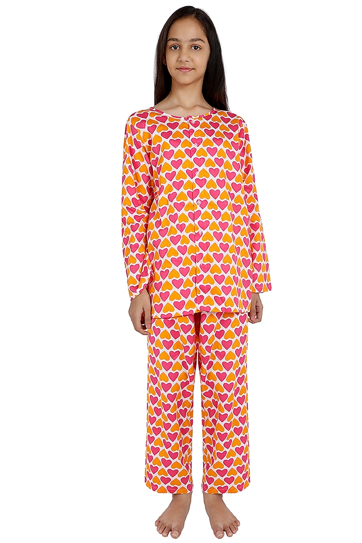 Pink Printed Night Suit For Girls by Nigh Nigh label