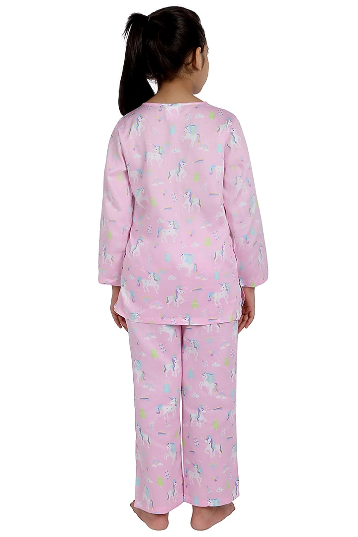 Baby Pink Printed Night Suit For Girls by Nigh Nigh label at Pernia's Pop Up Shop