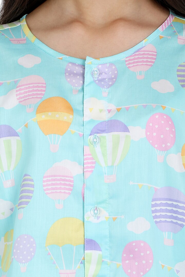 Turquoise Printed Night Suit For Girls by Nigh Nigh label at Pernia's Pop Up Shop