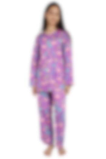 Purple Printed Night Suit For Girls by Nigh Nigh label