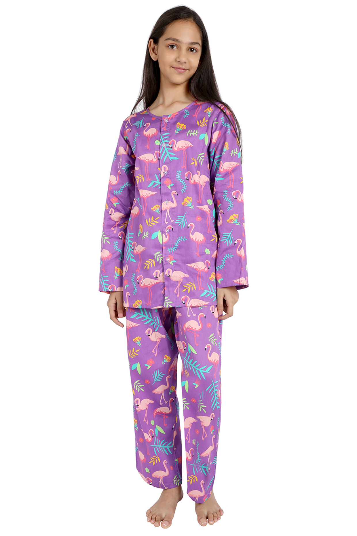 Purple Printed Night Suit For Girls by Nigh Nigh label