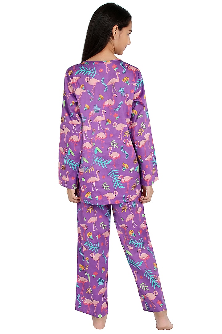 Purple Printed Night Suit For Girls by Nigh Nigh label at Pernia's Pop Up Shop