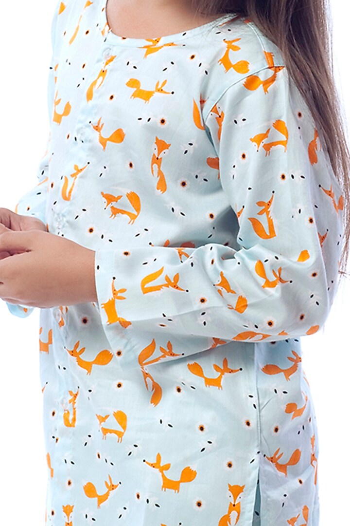 Powder Blue Cotton Printed Night Suit For Girls by Nigh Nigh label at Pernia's Pop Up Shop