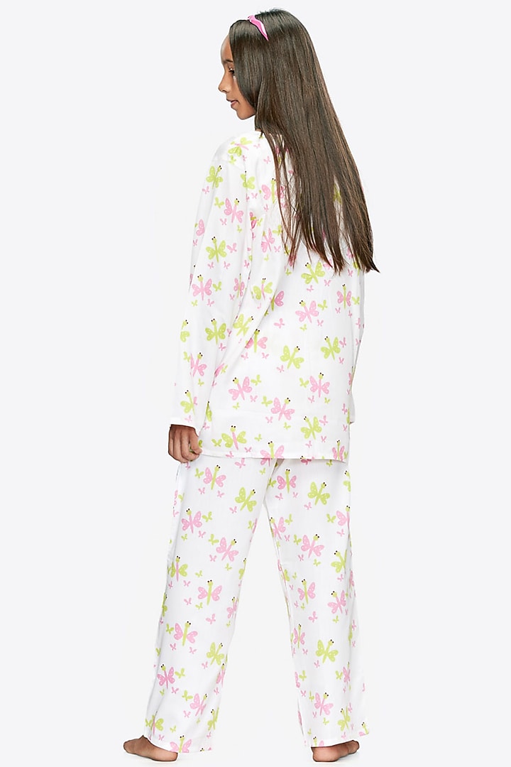 White Cotton Night Suit For Girls by Nigh Nigh label at Pernia's Pop Up Shop