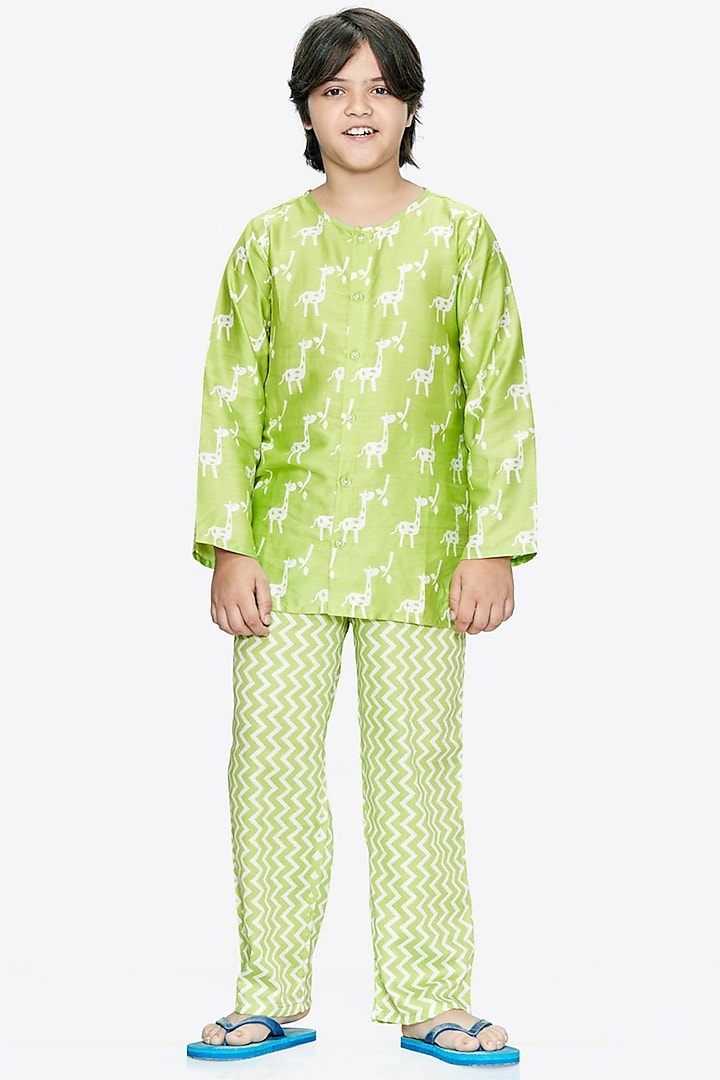 Green Printed Night Suit For Boys by Nigh Nigh label