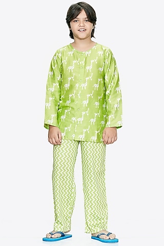 Green Printed Night Suit For Boys by Nigh Nigh label