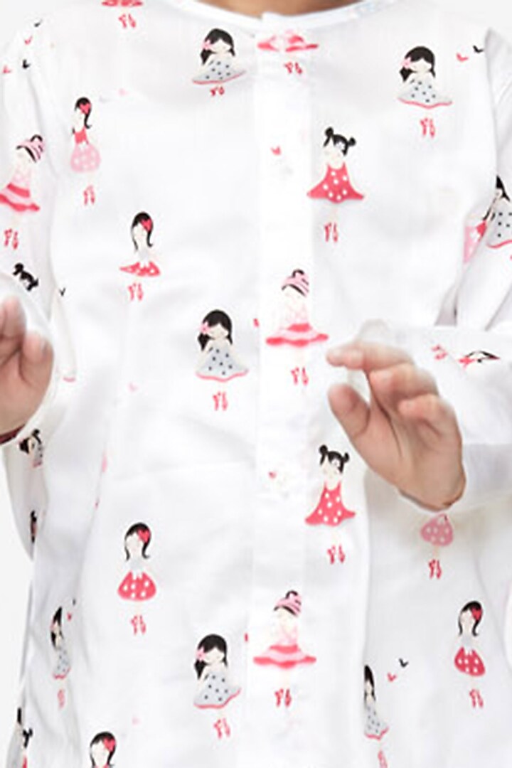 White Cotton Night Suit With Print For Girls by Nigh Nigh label at Pernia's Pop Up Shop
