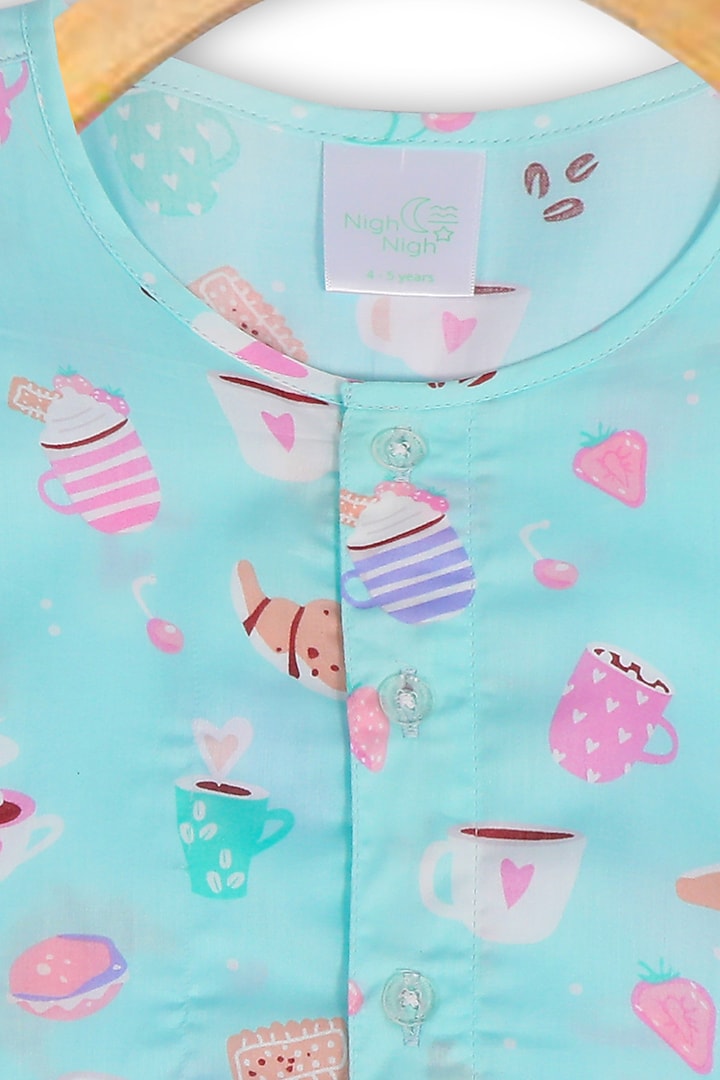 Sky Blue Cotton Printed Night Suit For Girls by Nigh Nigh label at Pernia's Pop Up Shop