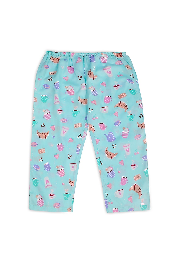Sky Blue Cotton Printed Night Suit For Girls by Nigh Nigh label at Pernia's Pop Up Shop