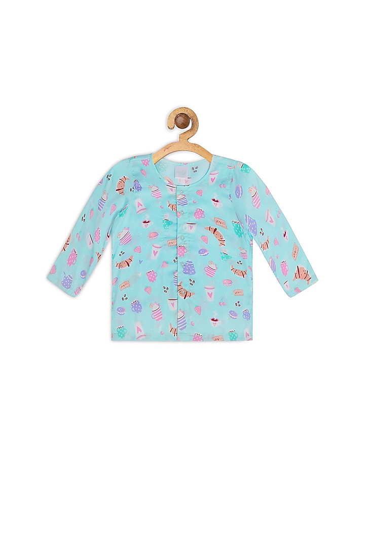Sky Blue Cotton Printed Night Suit For Girls by Nigh Nigh label at Pernia's Pop Up Shop