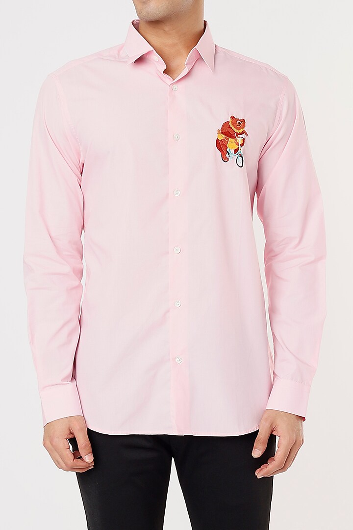 Blush Pink Embroidered Party Wear Shirt by NOONOO at Pernia's Pop Up Shop