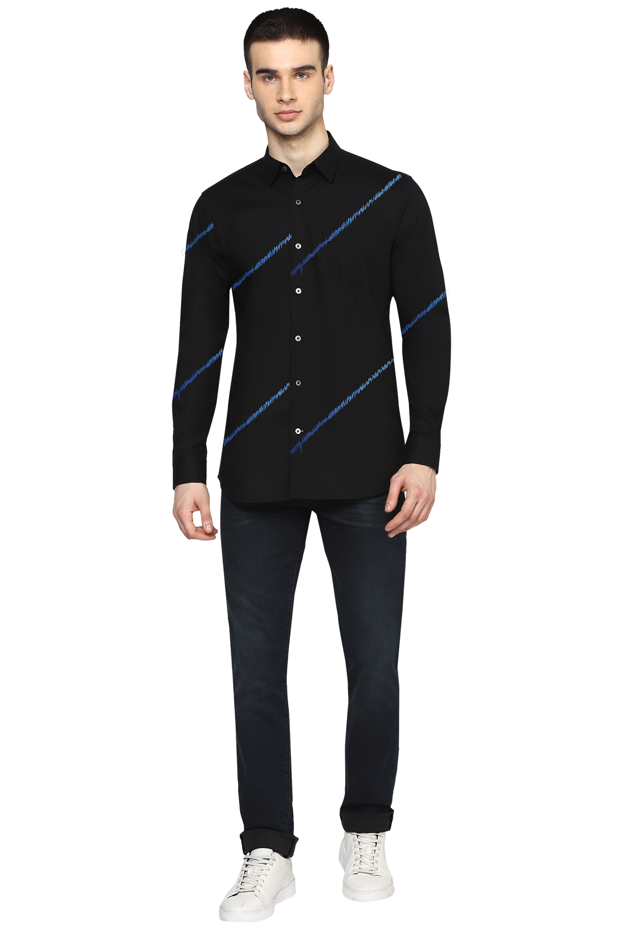 Black Zig-Zag Embroidered Shirt by NOONOO
