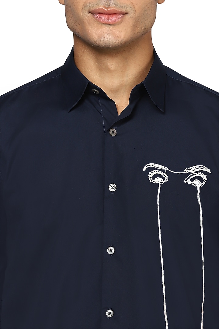 Navy Blue Embroidered Party Wear Shirt by NOONOO at Pernia's Pop Up Shop