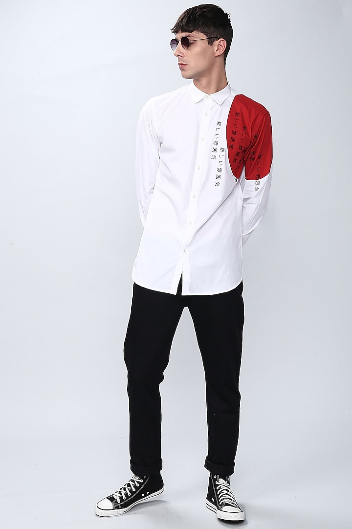 White & Red Embroidered Shirt by NOONOO