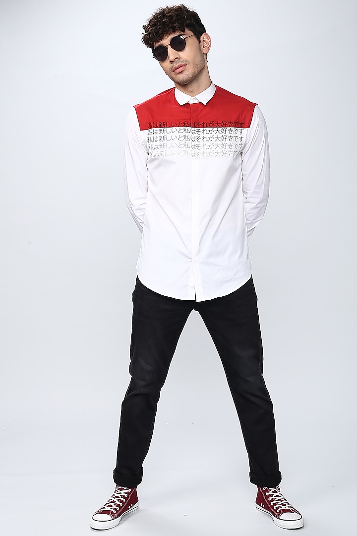 Red & White Embroidered Shirt by NOONOO