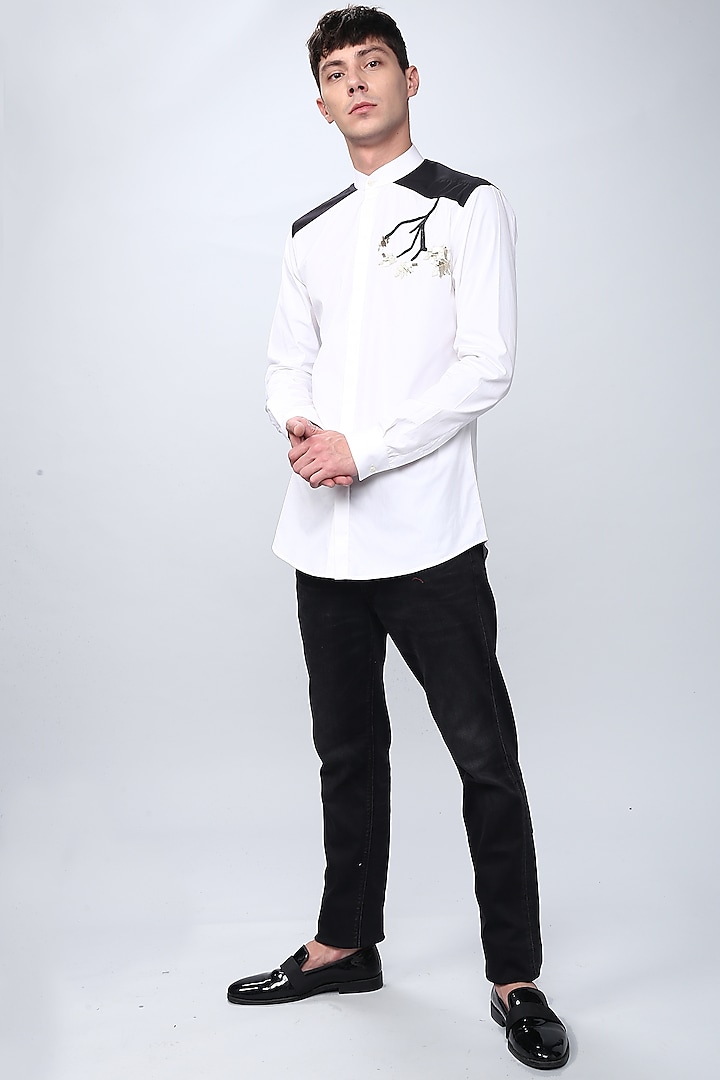 White Embroidered Party Wear Shirt by NOONOO at Pernia's Pop Up Shop