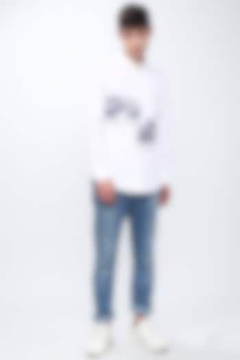 White Embroidered Cotton Party Wear Shirt by NOONOO at Pernia's Pop Up Shop