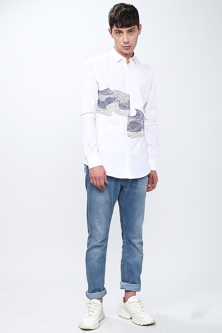White Embroidered Cotton Party Wear Shirt by NOONOO at Pernia's Pop Up Shop
