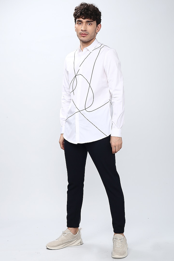White & Black Embroidered Party Wear Shirt by NOONOO at Pernia's Pop Up Shop