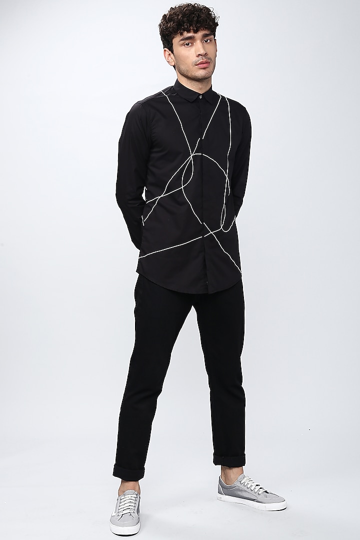 Black & White Embroidered Party Wear Shirt by NOONOO at Pernia's Pop Up Shop