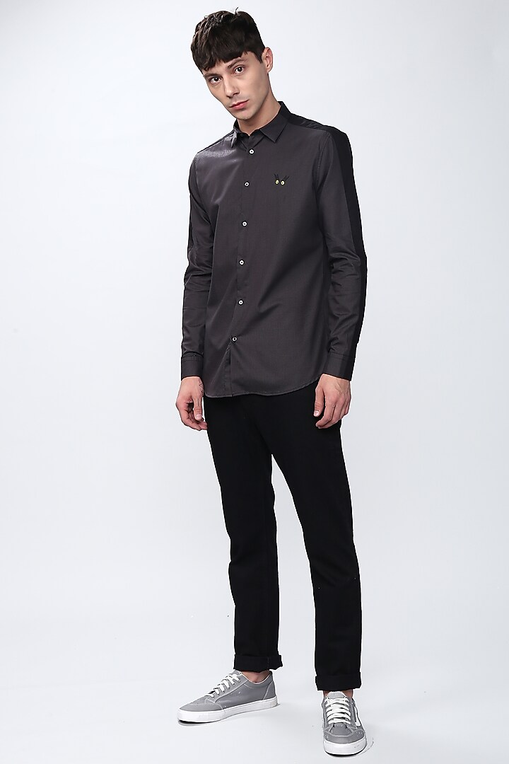 Grey Embroidered Luthai Party Wear Shirt by NOONOO at Pernia's Pop Up Shop