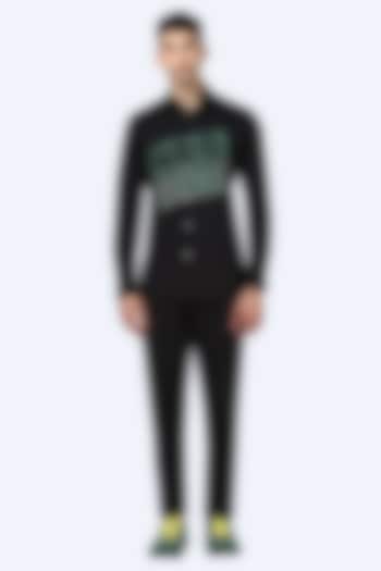 Black & Green Screen Printed Party Wear Shirt by NOONOO at Pernia's Pop Up Shop