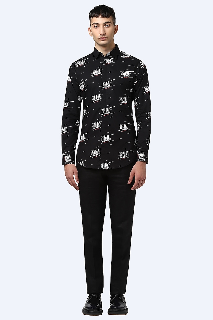 Black Screen Printed Party Wear Shirt by NOONOO at Pernia's Pop Up Shop
