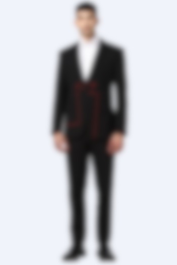 Black Embroidered Jammed Circuit Blazer by NOONOO at Pernia's Pop Up Shop