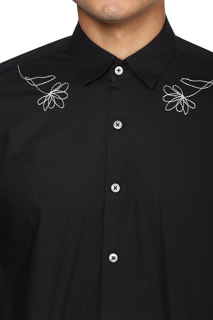 Black Silver Zari Embroidered Party Wear Shirt by NOONOO at Pernia's Pop Up Shop