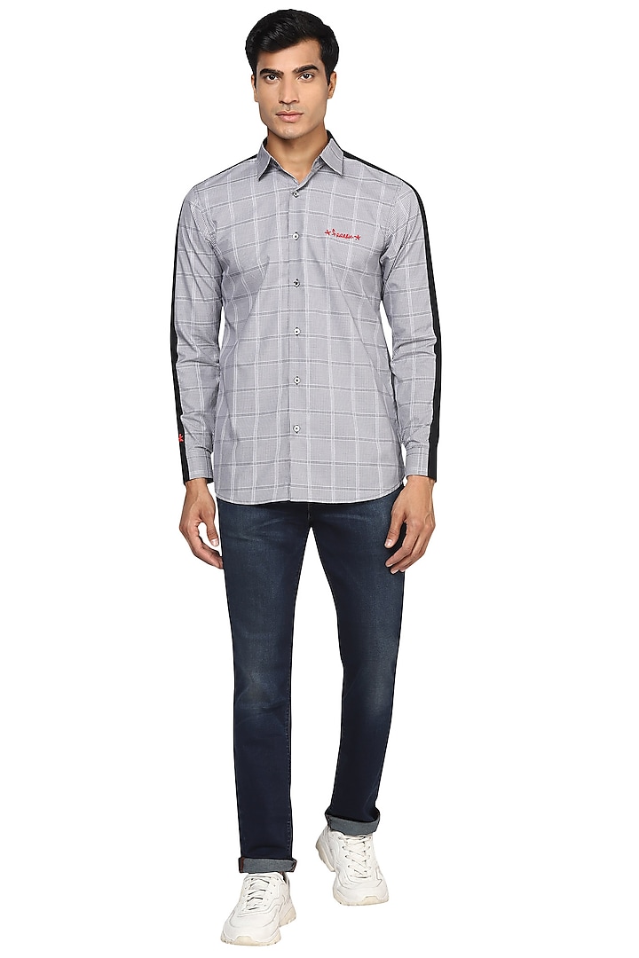 Grey Checkered & Embroidered Shirt by NOONOO