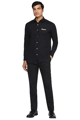 Black Zari Embroidered Shirt by NOONOO