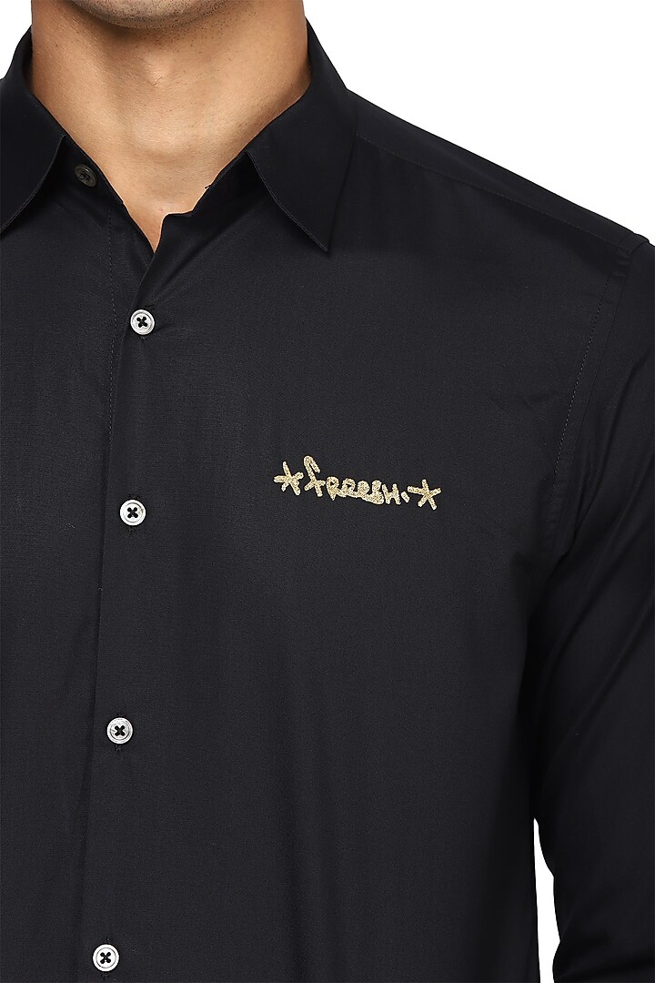 Black Zari Embroidered Summer Shirt by NOONOO at Pernia's Pop Up Shop