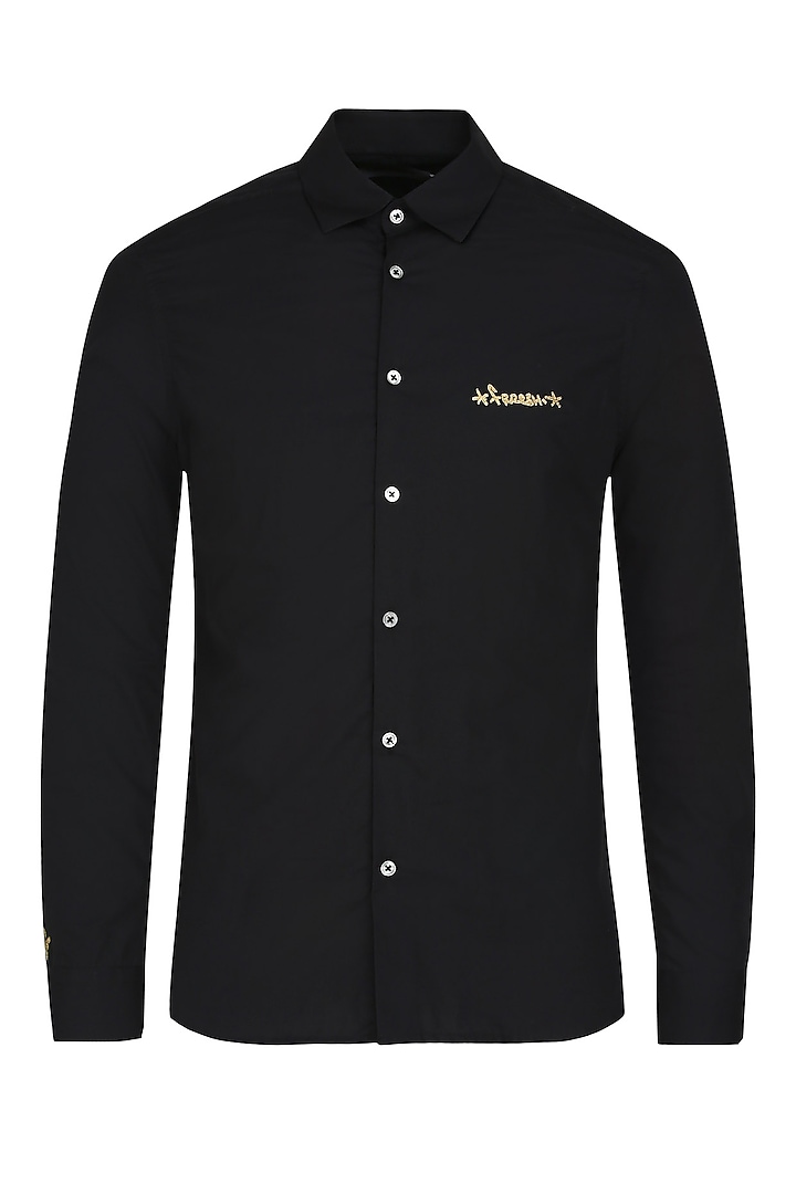 Black Zari Embroidered Summer Shirt by NOONOO at Pernia's Pop Up Shop