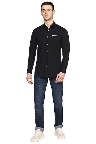 Black Shirt With Silver Embroidery by NOONOO