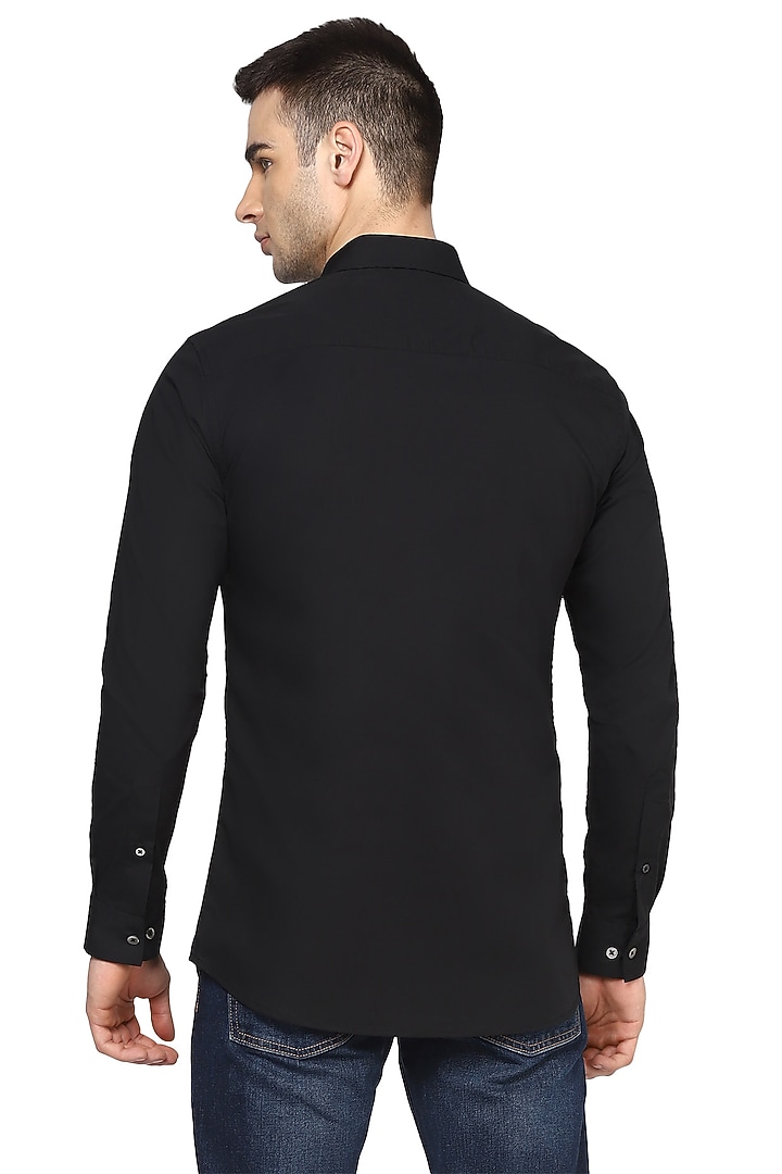 Black Summer Shirt With Silver Embroidery by NOONOO at Pernia's Pop Up Shop