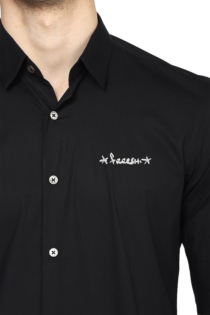 Black Summer Shirt With Silver Embroidery by NOONOO at Pernia's Pop Up Shop