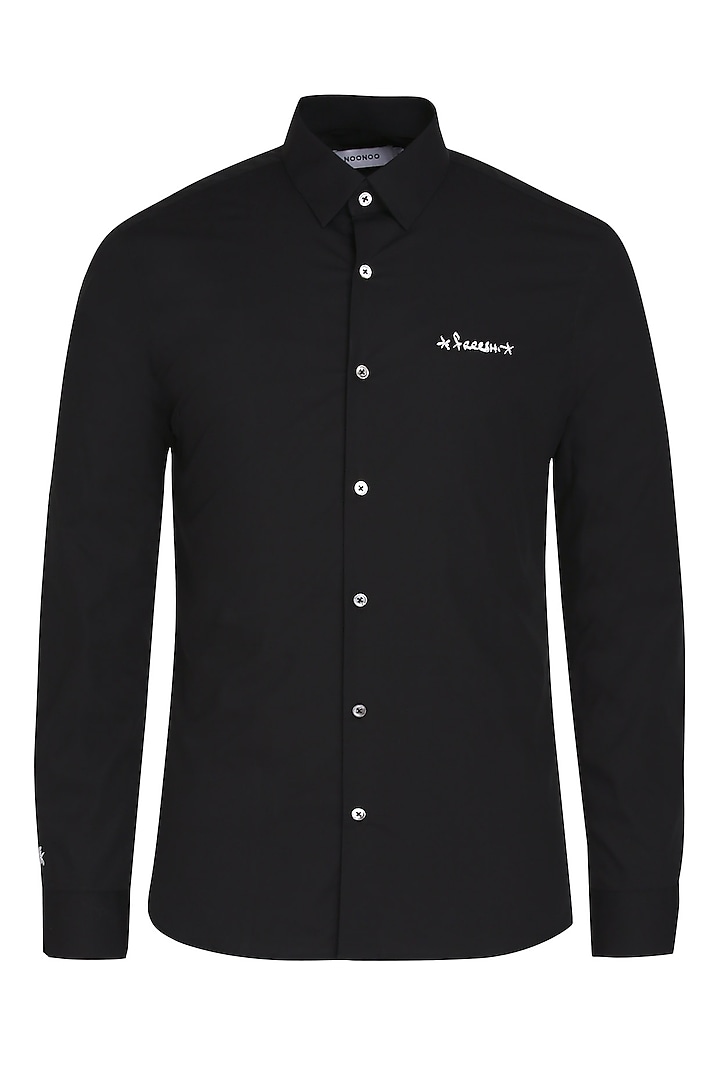 Black Summer Shirt With Silver Embroidery by NOONOO at Pernia's Pop Up Shop