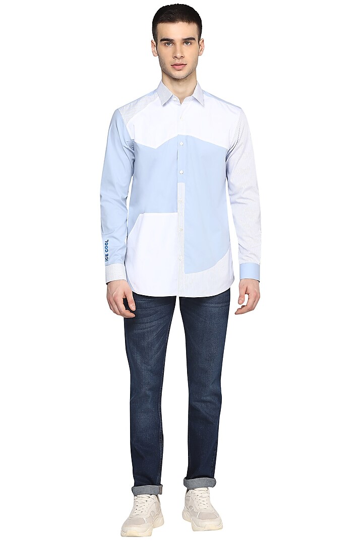 Sky Blue & White Embroidered Shirt by NOONOO