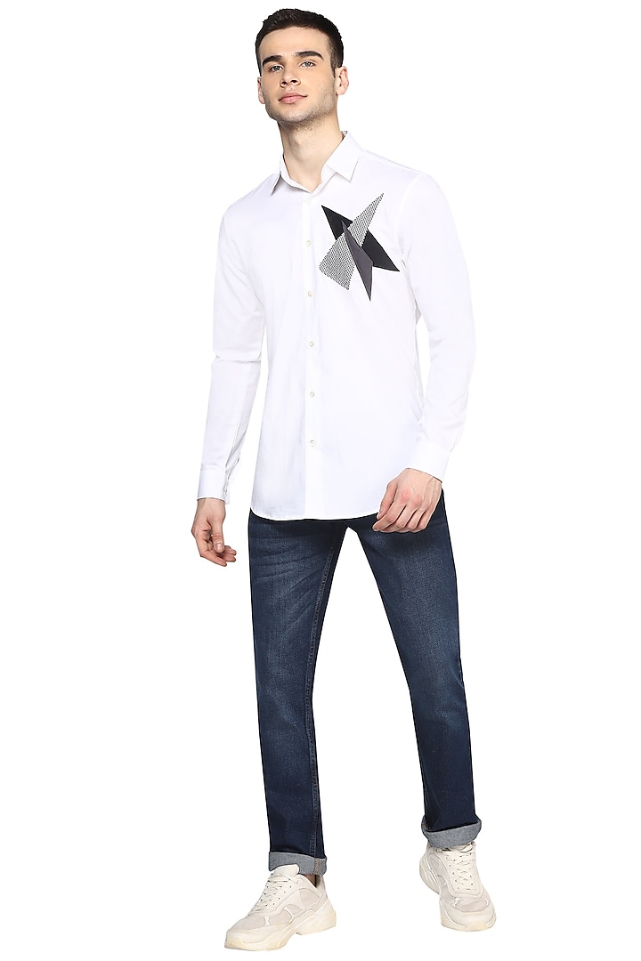 White Embroidered Shirt With Applique Work by NOONOO