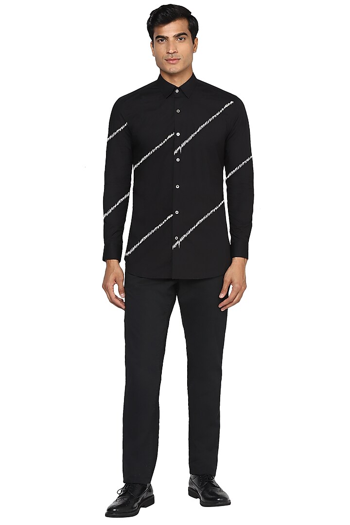 Black White Zig-Zag Embroidered Shirt by NOONOO